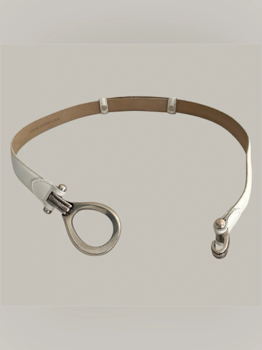 White Leather Hook And Eye Women's Boho Belt | Silver Accent